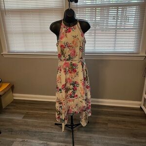 ANTONIO MELANI Floral Halter Dress in Cream and Pink